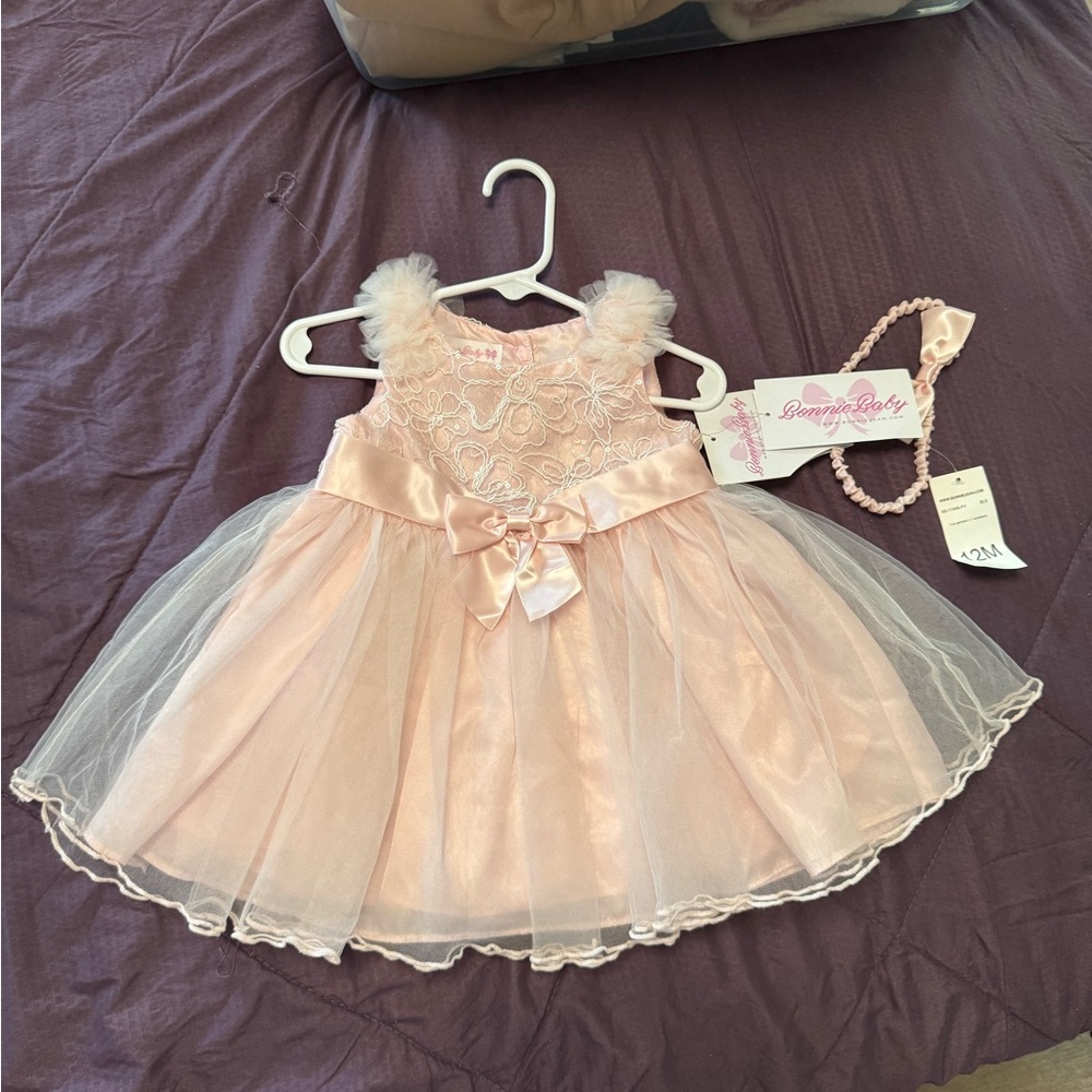 Pink Lace Tulle Dress with Bow